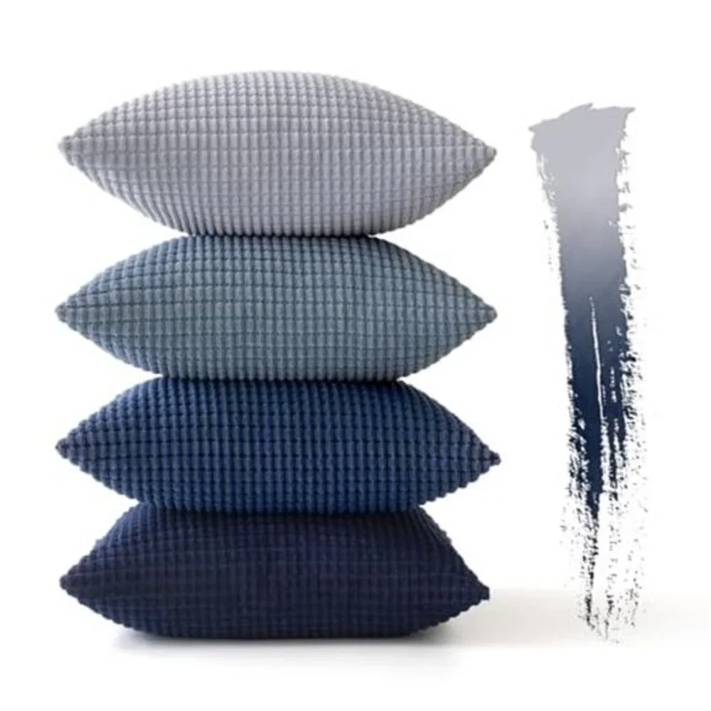 Blue Decorative Pillow Covers 18x18 Inch Set of 4 Boho Western